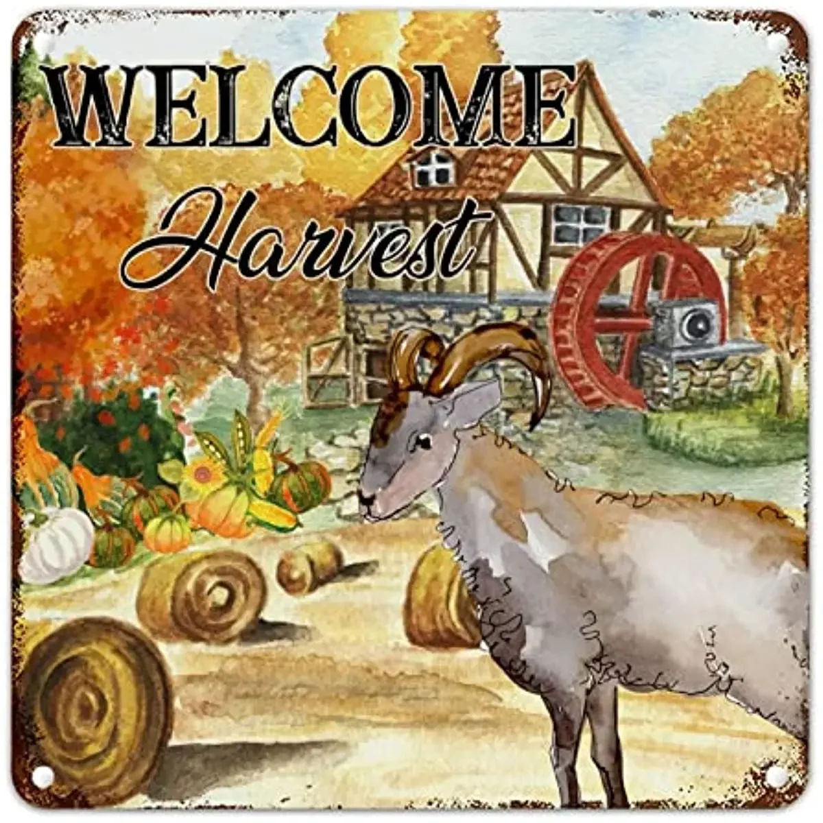 Metal Tin Wall Decor Welcome Autumn Harvest Farmhouse Animals Sheep Metal Sign Home Decor for Front Door Kitchen Room Patio