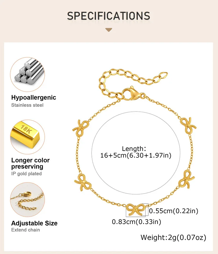 Armband mit mehreren Schleifenanhängern, zarte Kette aus goldfarbenem Edelstahl, Modeschmuck-Sortiment – Detail 3