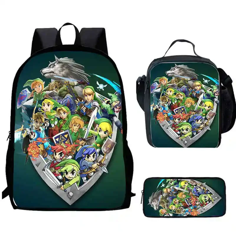 Anime Game The Legend of Zel-Da Child School Backpack With Lunch Bags Pencil Bags For Kindergarten,Best Gift For Boys Girls