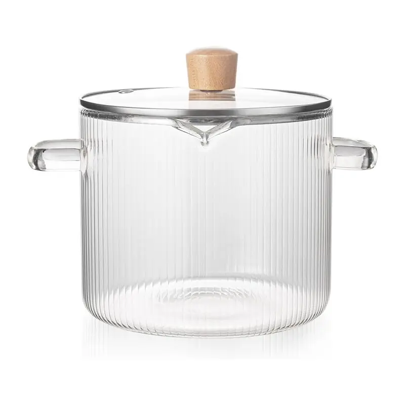 

HOT-Glass Cookware Simmer Pot, Glass Cooking Pot With Lid-1.8L(60Oz) Heat Borosilicate Glass Cookware Stovetop Pot