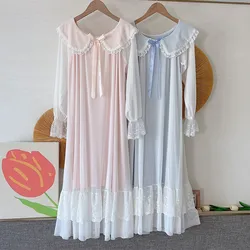 Spring Autumn Palace Gauze Dress Loose Princess Nightgown Women's Long Sleeve Night Shirt Lace Sweet Long Nightdress Home Wear