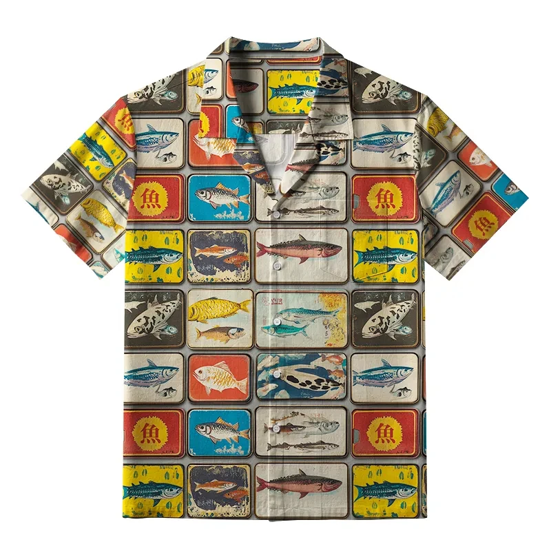 2025 Summer Vintage Japanese Style Men Hawaiian Shirt 3d Print Fish Shirt For Men Oversized Loose Hawaii Shirts Beach Shirt 6xl