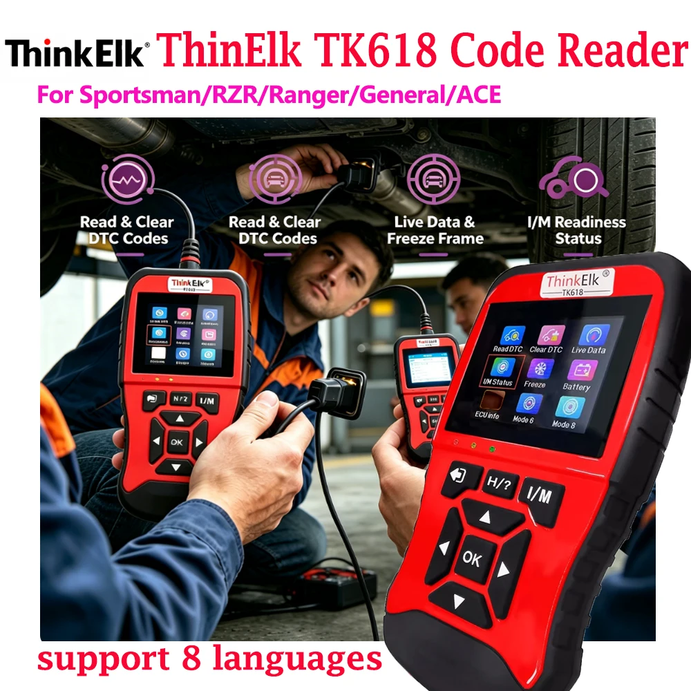 THINKELK TK618 2026 ThinkElk TK618 Kit OBDII Auto Diagnostic Tool Battery Test For Polaris ATV For RZR, For Range For Sportsman