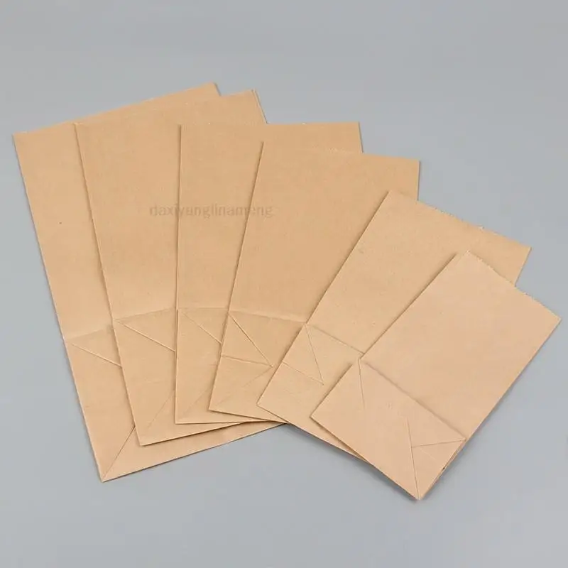 100pcs 7 Sizes New Kraft Paper Bag Baking Bread Bag Nut Toast Food Snack Biscuits Square Bottom Packing Paper Bag fast shipping image 4