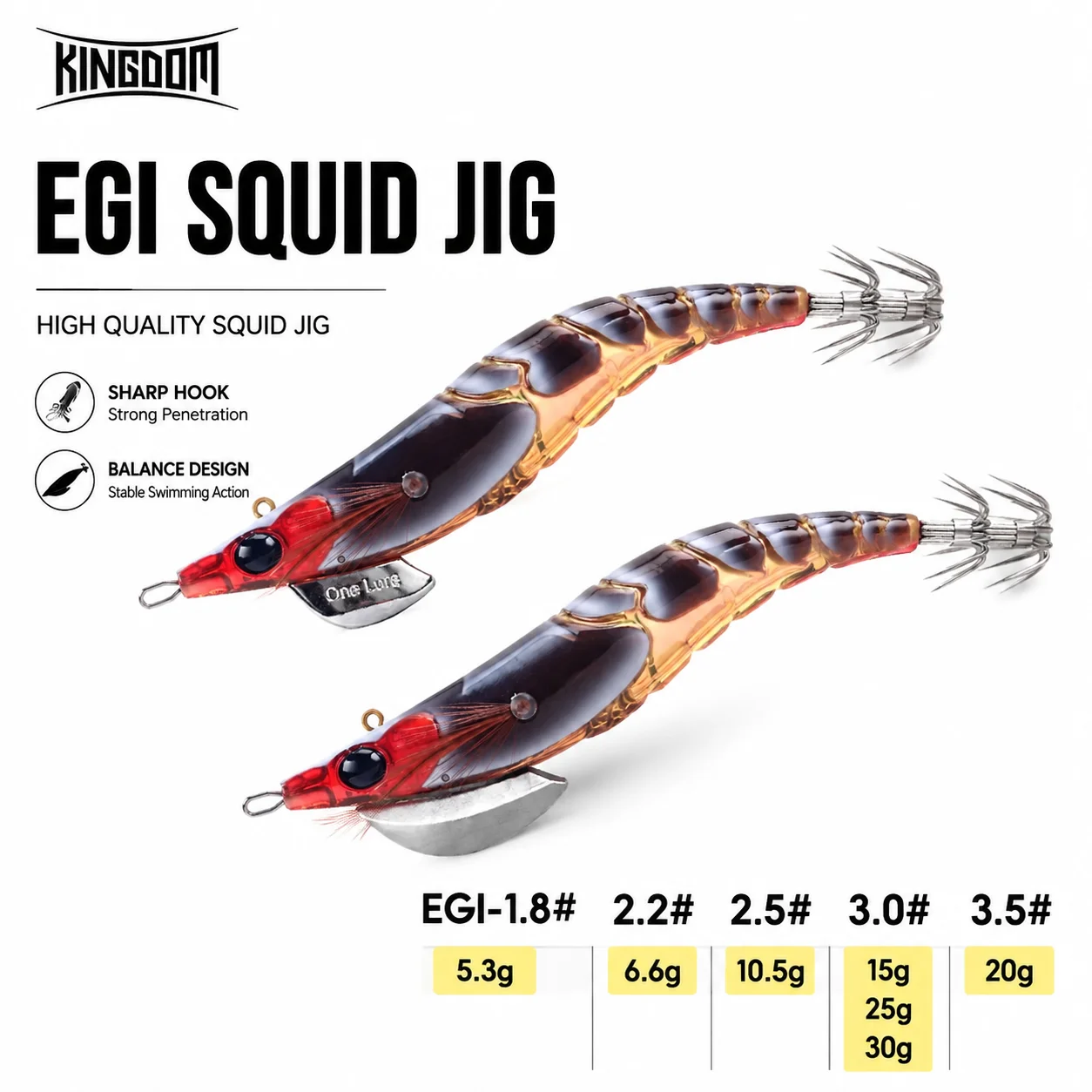 Kingdom Squid Bait 1.8# 2.2# 2.5# 3.0# 3.5# Artificial Jigging Lures Slow Sinking  Sea Fishing Octopus Cuttlefish Luminous EGI