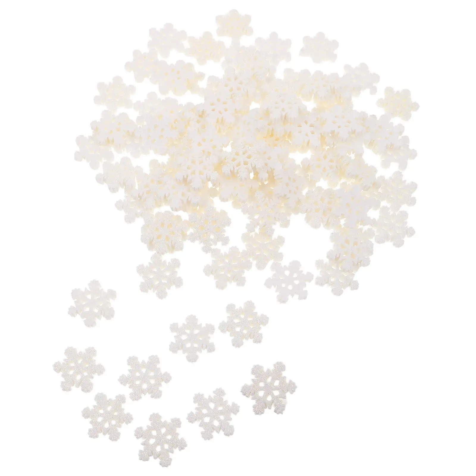 100pcs Mini Snowflake Resin Ornaments – White Glitter DIY Craft Decor for Christmas, Winter Table & Micro Landscape