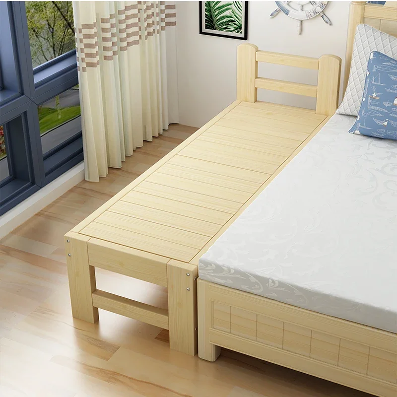 Widened bed frame, extended solid wood bed, pine wood bed frame single  children's double , splicing , customizable