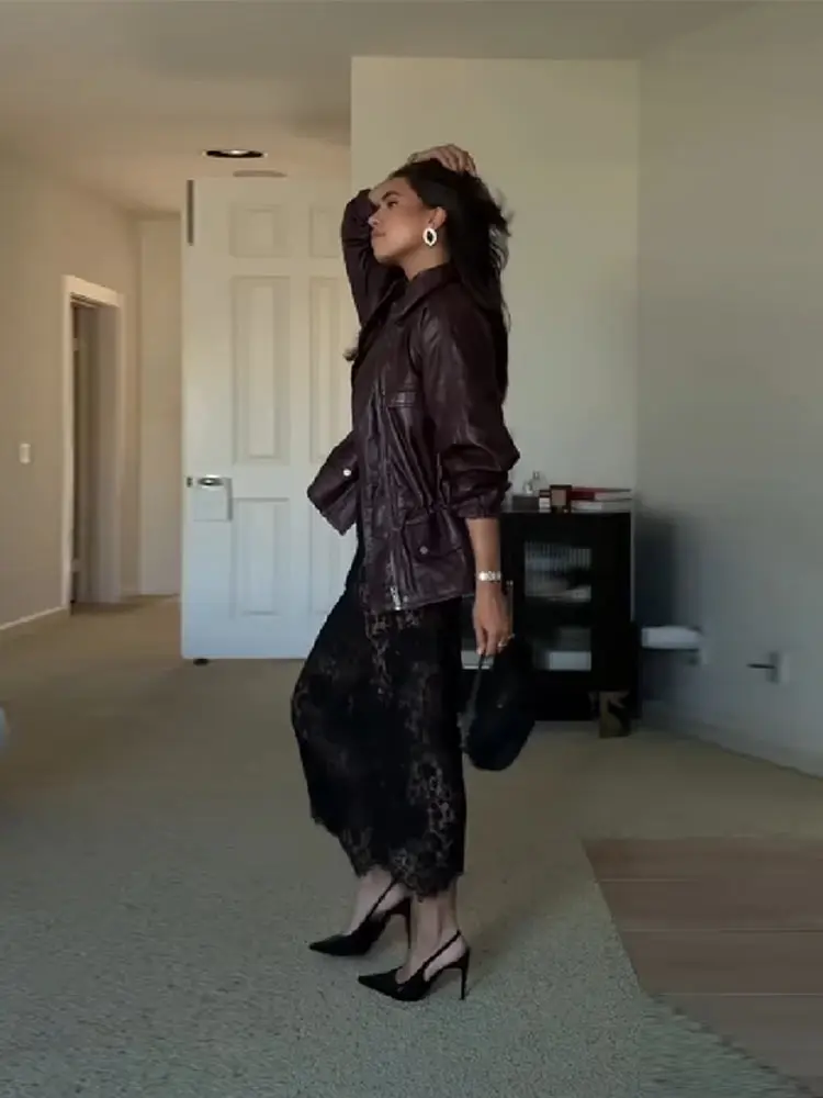 Giacche con colletto alla coreana in pelle PU retrò Giacca da donna alla moda con petto monopetto in vita Lady 2025 Chic Street Outwear