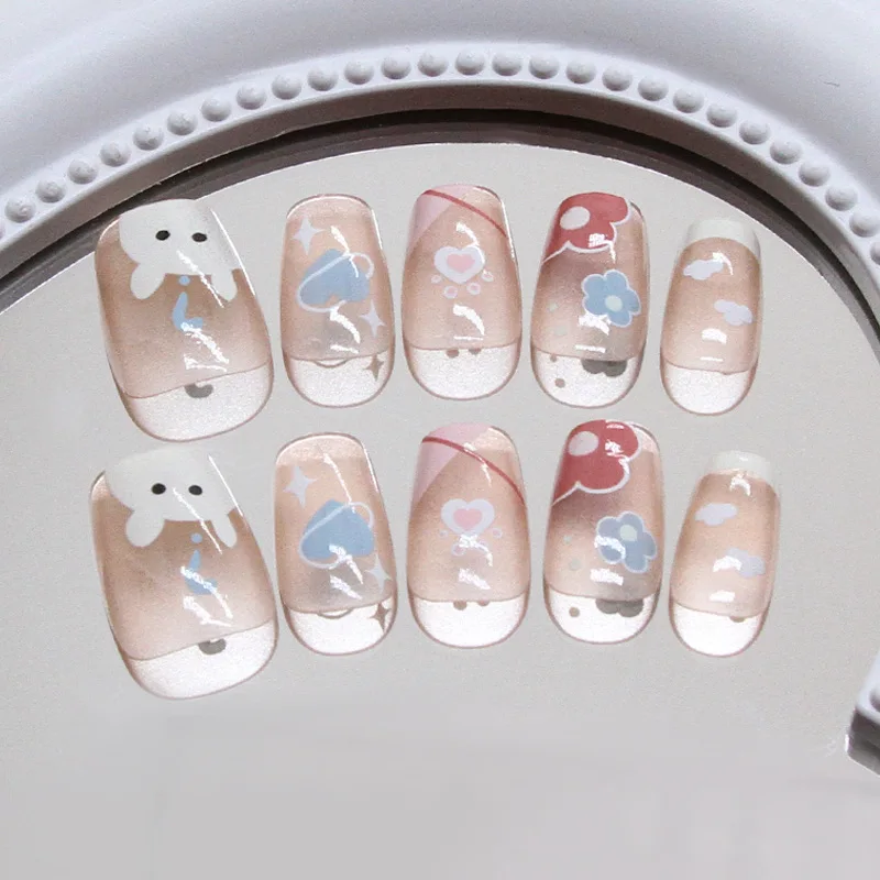 

30pcs Medium Coffin Press-On Nails - Playful Animal Color Palette With Floral & Heart Motifs Paw Print Details (Multi-Size Fit)