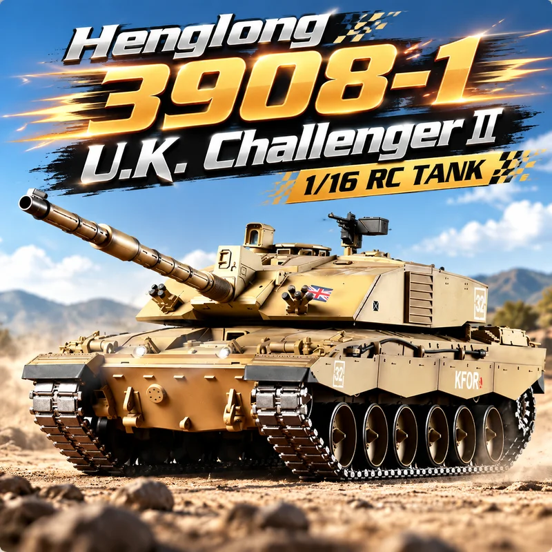 Hot HengLong 3908-1 U.K. ChallengerⅡ1/16 Remote Control Metal Track Tank Electric RC Military 7.0 Battle Model With Sound-Lights