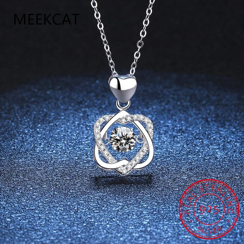 925 Sterling Silver 1 Carat Moissanite Beating Heart Necklace Fashion Casual Design Light Luxury Niche Senior Ladies