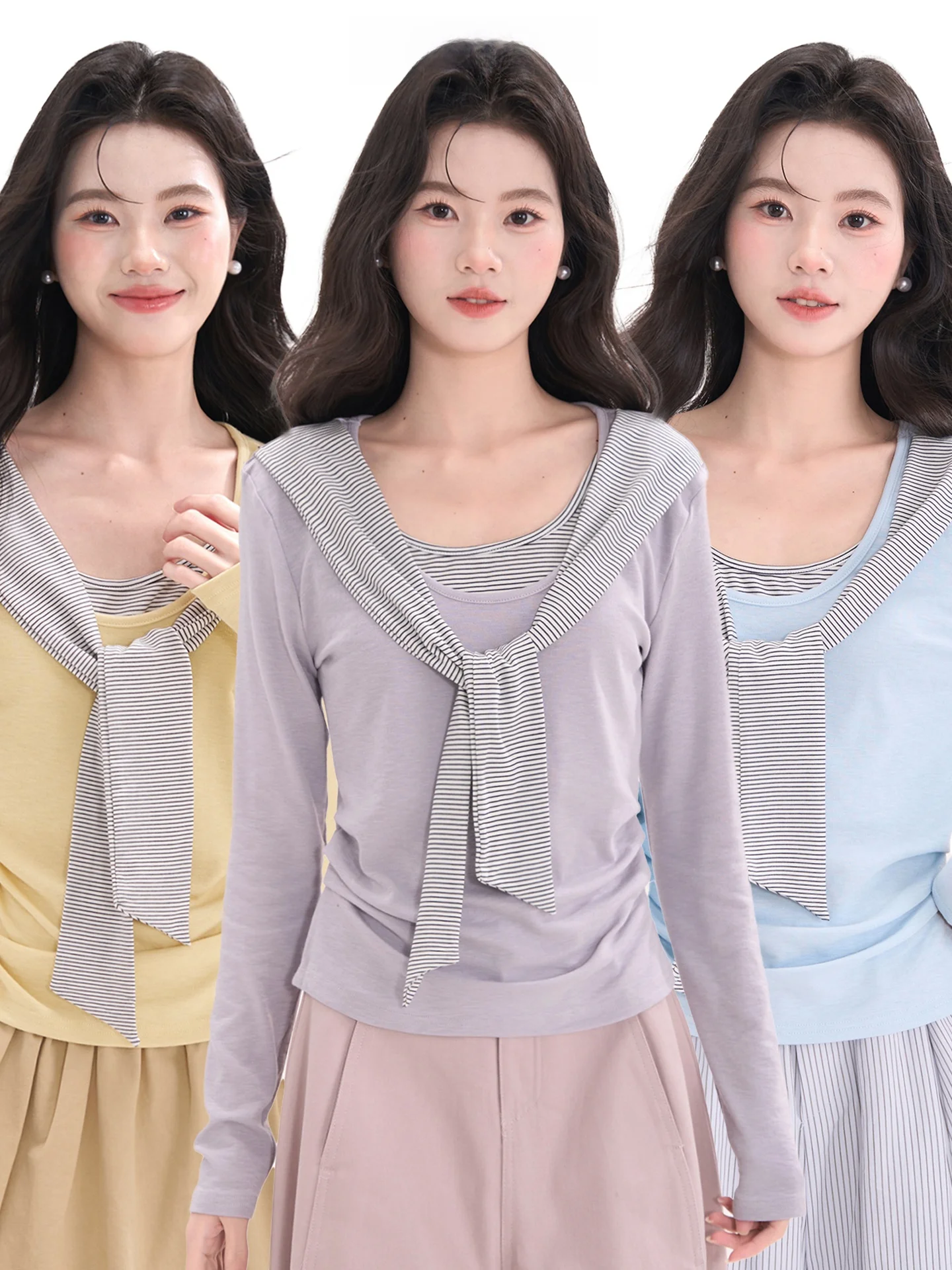 

Женская футболка Heme Academy с длинным рукавом в полоску, имитация двухслойности, из эластичной хлопковой смесовой ткани, весна