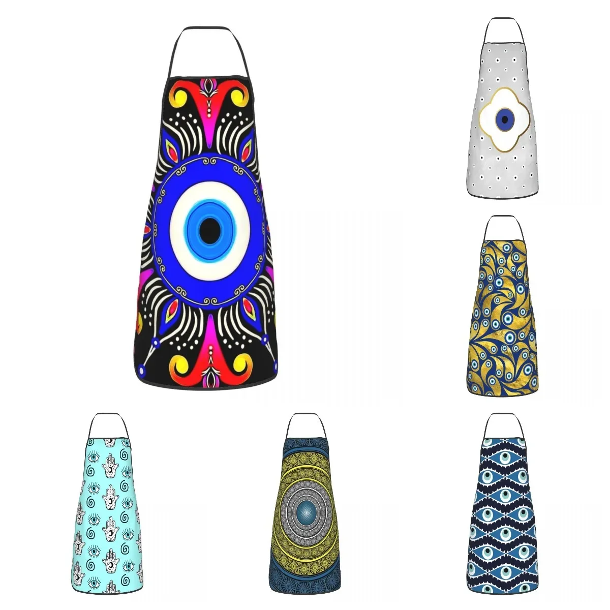 Unisex Nazar Boncuk Evil Eye Amulet Bib Apron Adult Women Men Chef Tablier Cuisine for Kitchen Cooking Turkish Talisman Baking