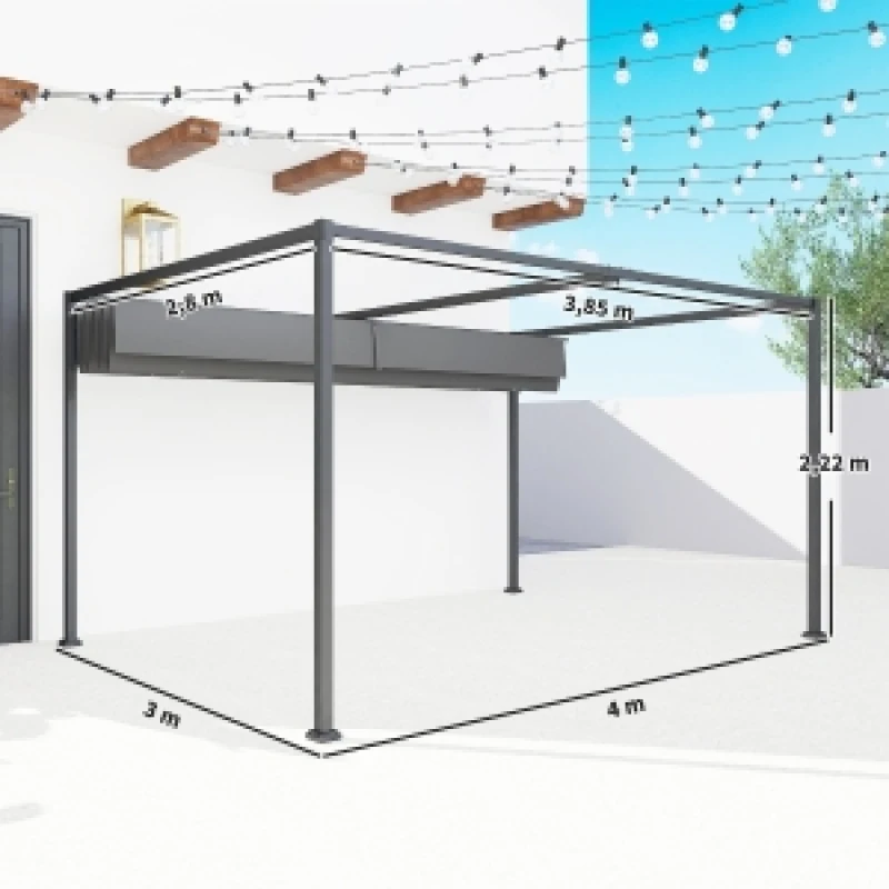 Pérgola 4x3m, Gazebo de Jardín, Cubierta de Terraza de Acero, Gazebo de Jardín con Techo Ajustable, Independiente, Protección Solar