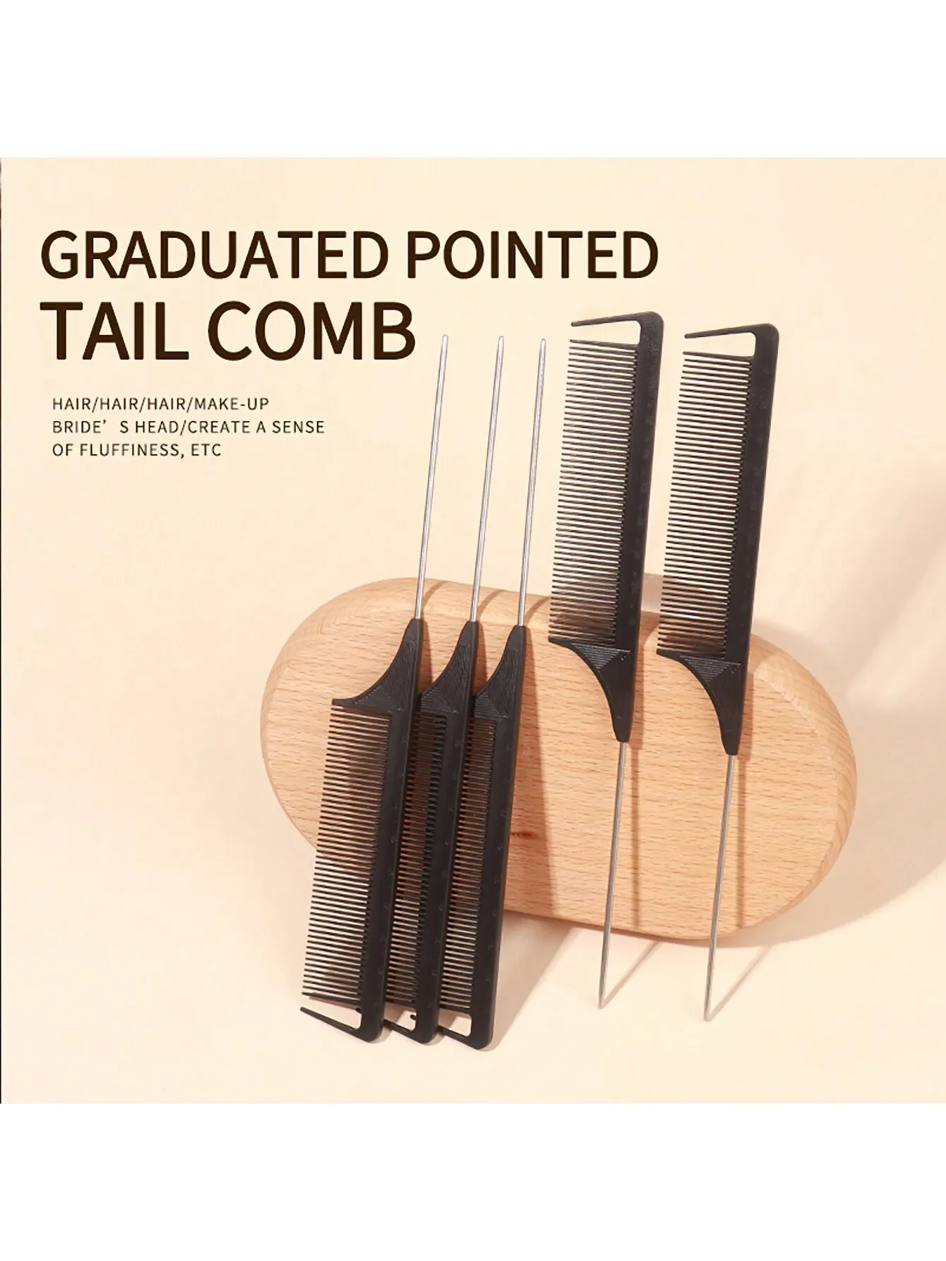 

Набор из 5 черных расчесок-хвостиков с мерной шкалой, антистатические, из углеродного волокна и металла, профессиональные расчески для разделения и начеса волос