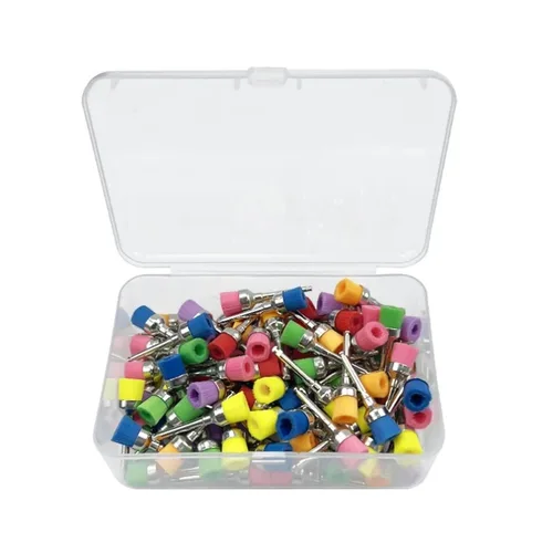 Imagen 2 del producto 100 Uds. Cepillos de Pulido de nailon Dental, cabezal de Color mezclado, cepillo de profilaxis con forma de cuenco para pieza de mano de contraángulo