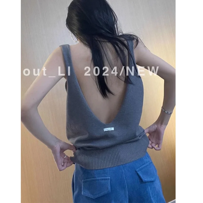 

Sexy Backless Black Slim Tanks Summer New Solid Color All-match Sleeveless Off Shoulder T Shirt Tops Fashion Trend Women Clothes