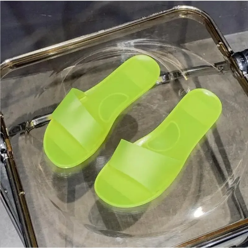 Summer2023 Women New Plus Size Bottom Beach Shoes Ladies One-word Sandals Casual Transparent Jelly Color Flat Slipper