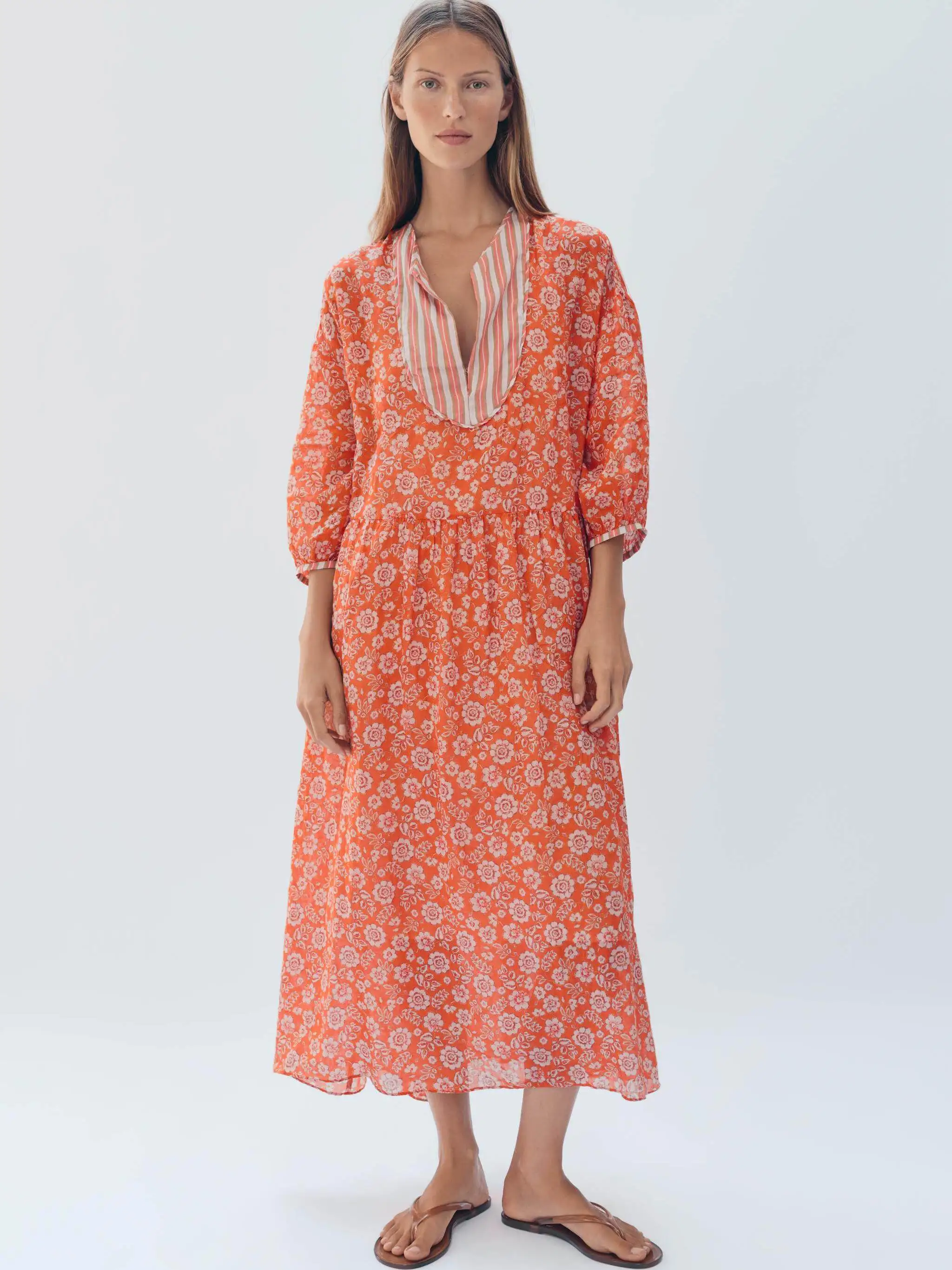 

Spring New Arrival Women's Floral Print Dress Vacation Style Half Sleeve Gown for 25-35 Years Old Women in 2026