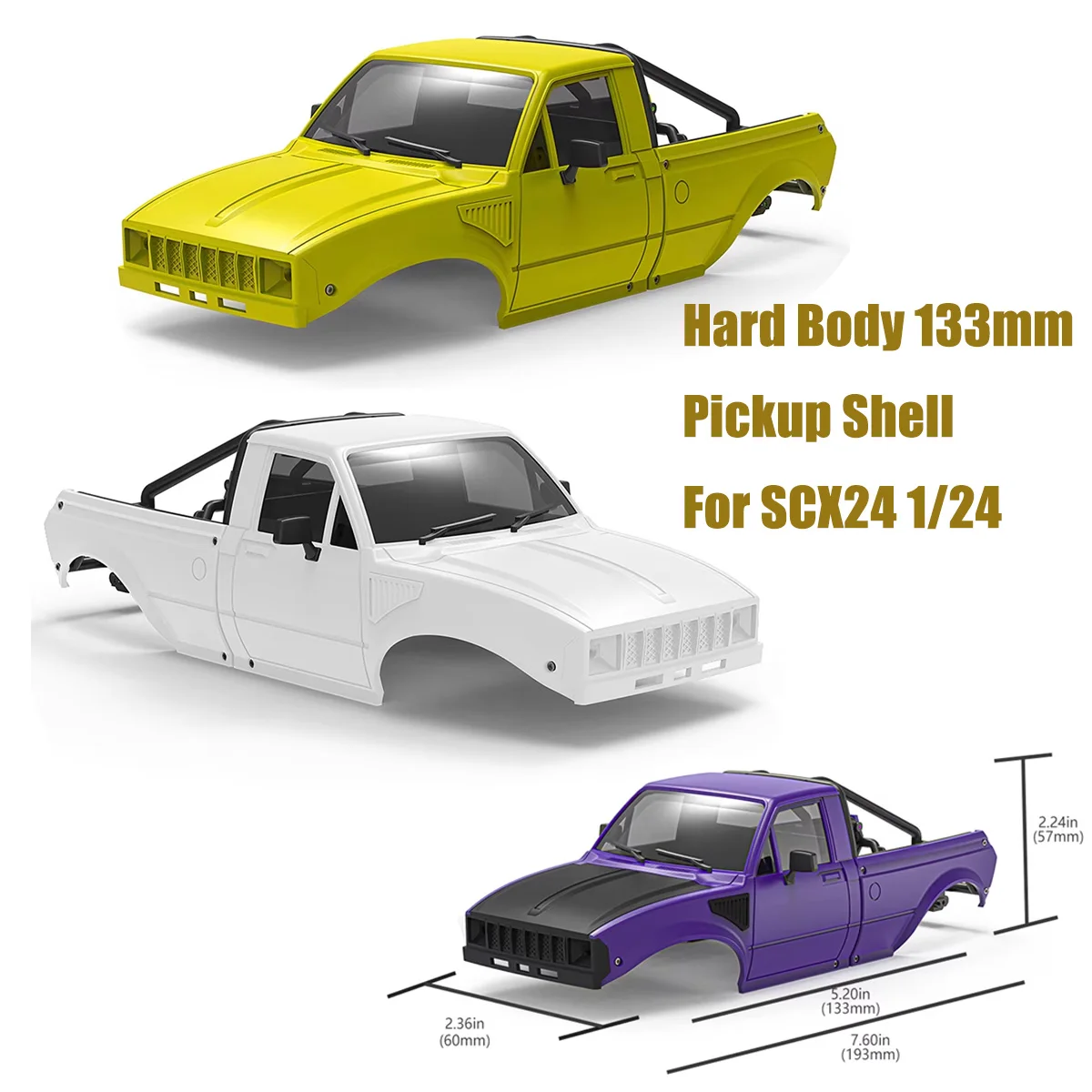 Hard Body Shell 133mm for SCX24 1/24 – Pickup Fit C10 Bronco Wrangler Base Camp 4Runner Crawler Parts