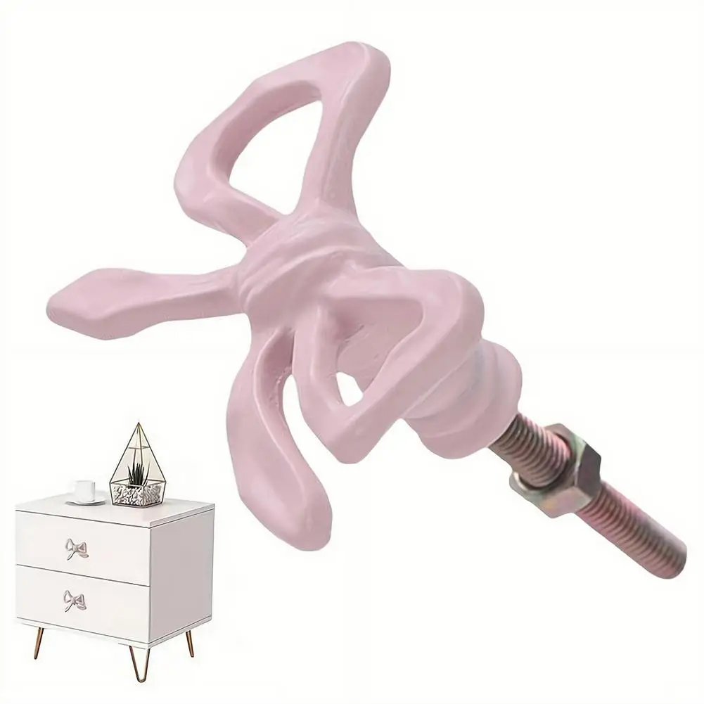 French Pink Bow Drawer Knobs & Handles Iron Wardrobe Cupboard Door Pulls Creative Cabinet Furniture Hardware Room Decor DIY
