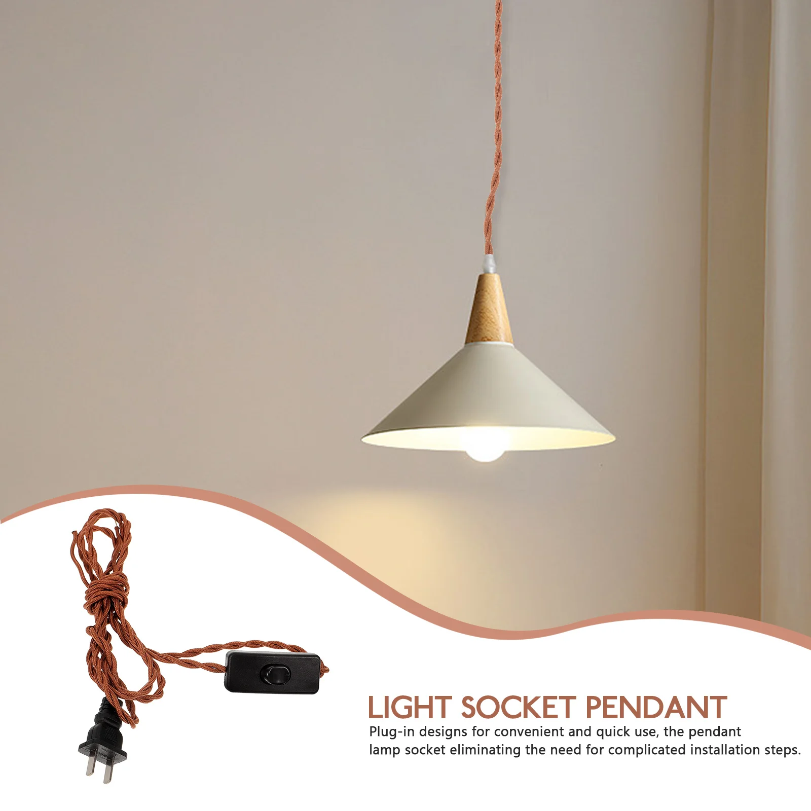 

Vintage Industrial Style Braided Rope Light Socket Plug-In Pendant Lamp Cord Durable Sturdy Material Easy Installation