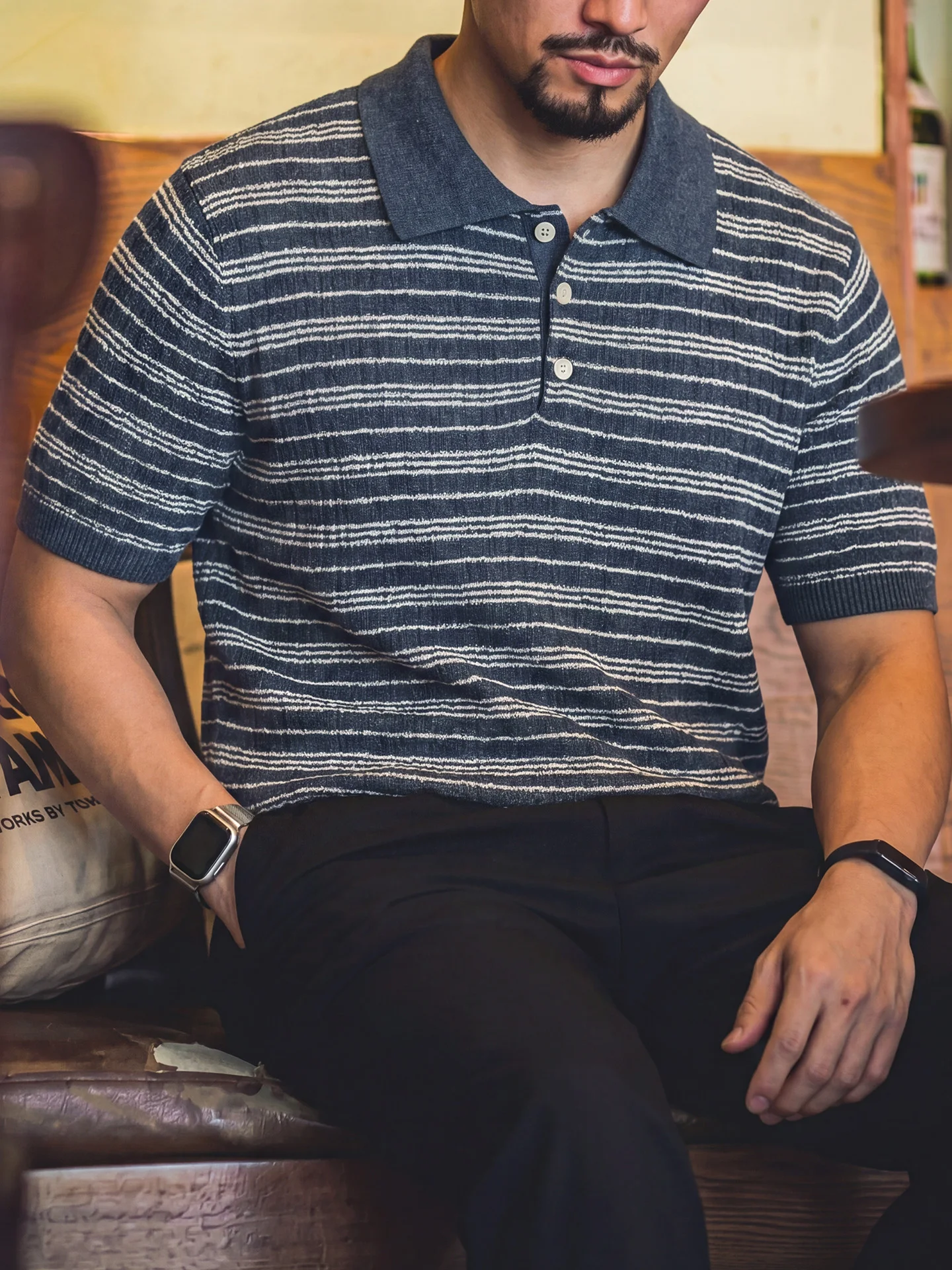 Summer Men's  Shirt Striped Knitted Mixture of Lenzing Loose Business Commuting Breathable Cool Feeling Short Sleeve Top
