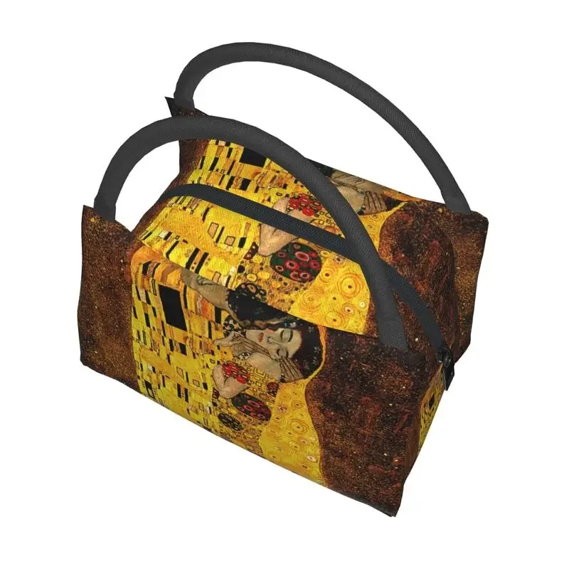 Klimt Kiss Thermal Insulated Lunch Bags Women Gustav Klimt Freyas Art Resuable Lunch Container Multifunction Meal Food Box