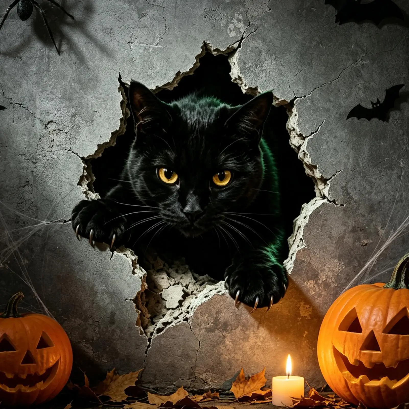 Halloween Wall Decal Illusion Effect Thrilling Seasonal Decal Wall Breaking Cat Home Decoration For Living Room Haunted House