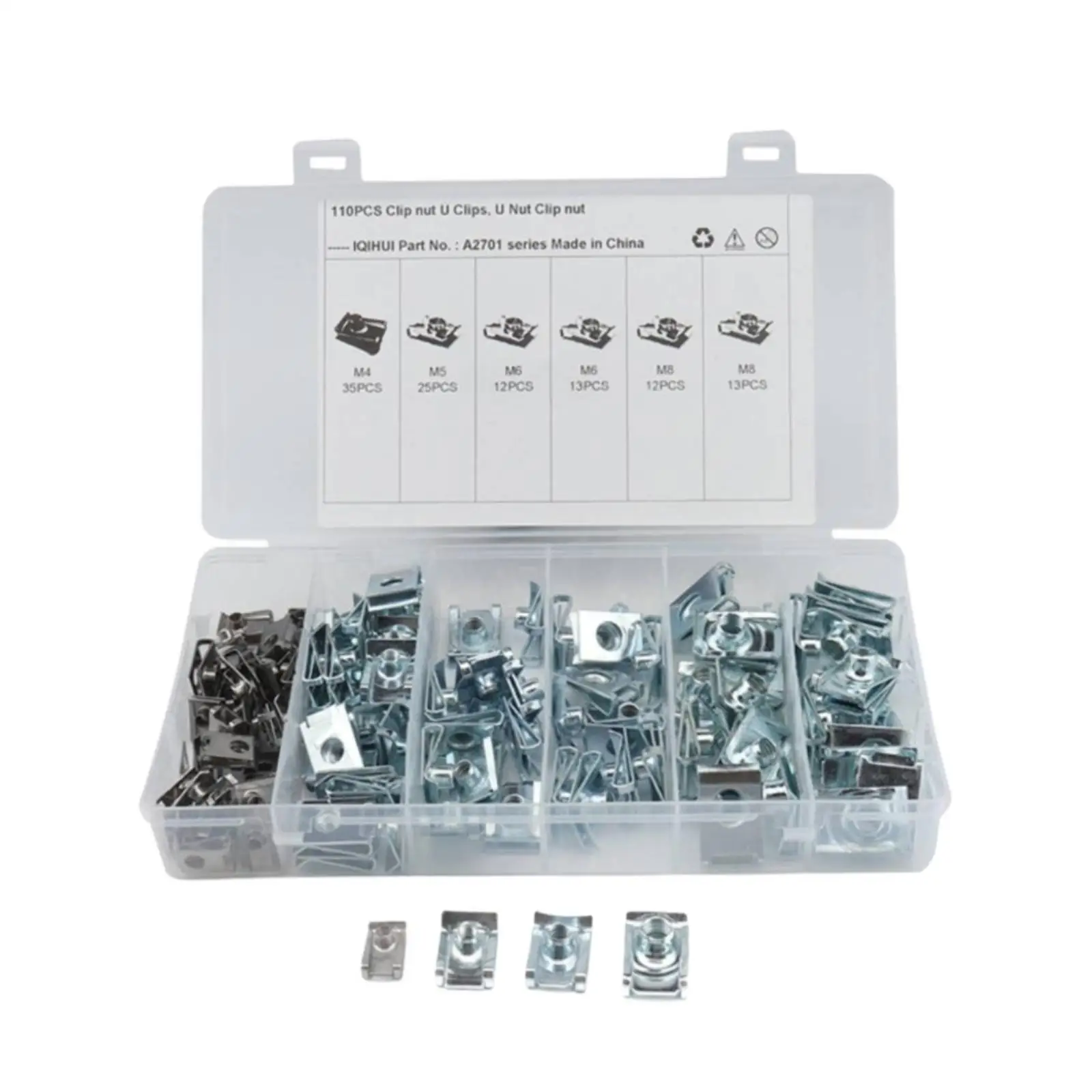 110 Pieces Type B Spring Clip Nuts Vibration Resistant 304 Stainless Steel Clip Nuts Fasteners Long-Lasting