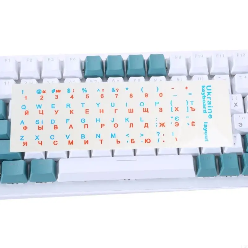 R53C Ukrainian Keyboard Stickers Ukraine Black / Transparent Background with White/Color Lettering for Computer Keyboard Keys