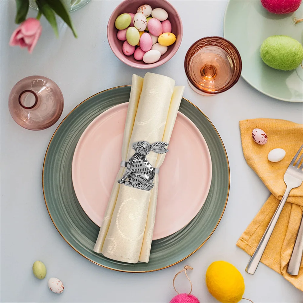 Cartoon Rabbit Napkin Ring Cute Easter Bunny Table Decoration Towel Button Wedding Party Supplies Metal Napkin Buckles Holder