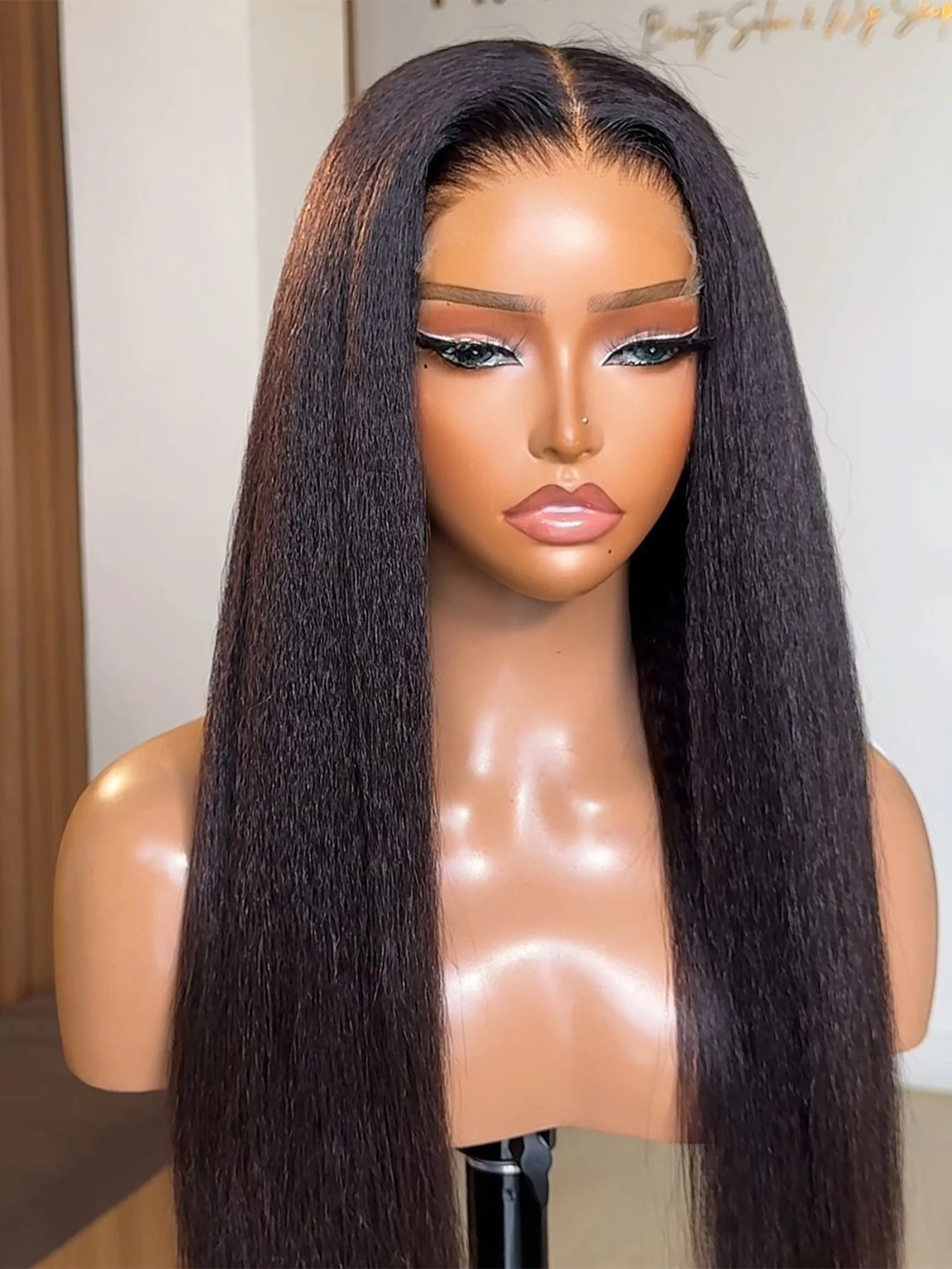 

13x4 Kinky Straight Wigs PrePlucked with Baby Hair 250% Density Yaki Straight Human Hair Wig 40 Inch Brazilian Wigs for Women