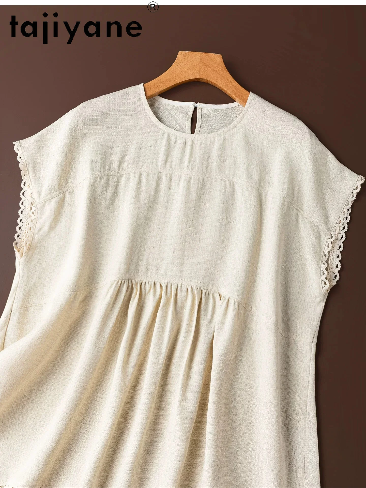 TAJIYANE 100% Mulberry Silk Women T Shirts Lace Trim A-Line T Shirt Loose O-Neck Short Sleeve Summer Tops for Woman Clothes 2026