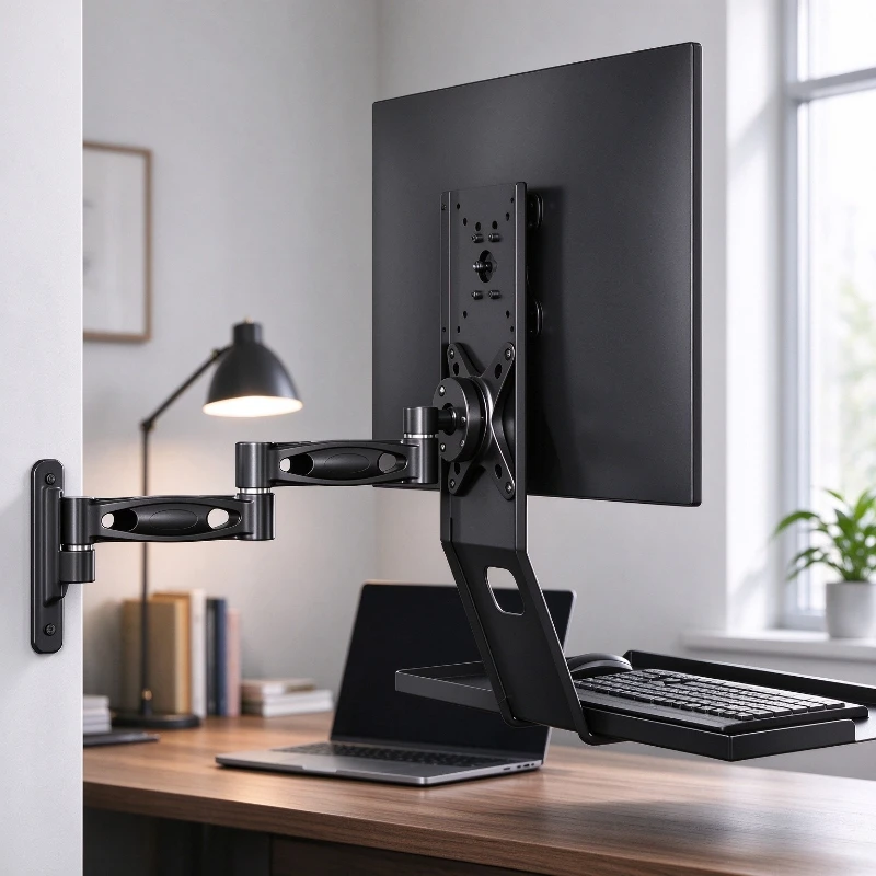 Monitor Keyboard Wall Mount with 360 Degree Rotation, Extendable Tray plus Adjustable Positioning for Industrial Equipment