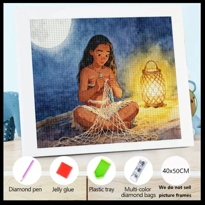 

1 шт. 5D полная дрель DIY Набор для алмазной живописи, Дисней Моана Принцесса Океан Сцена Алмазное искусство, Moonlit Girl Вязание Рыболовная сеть Gem