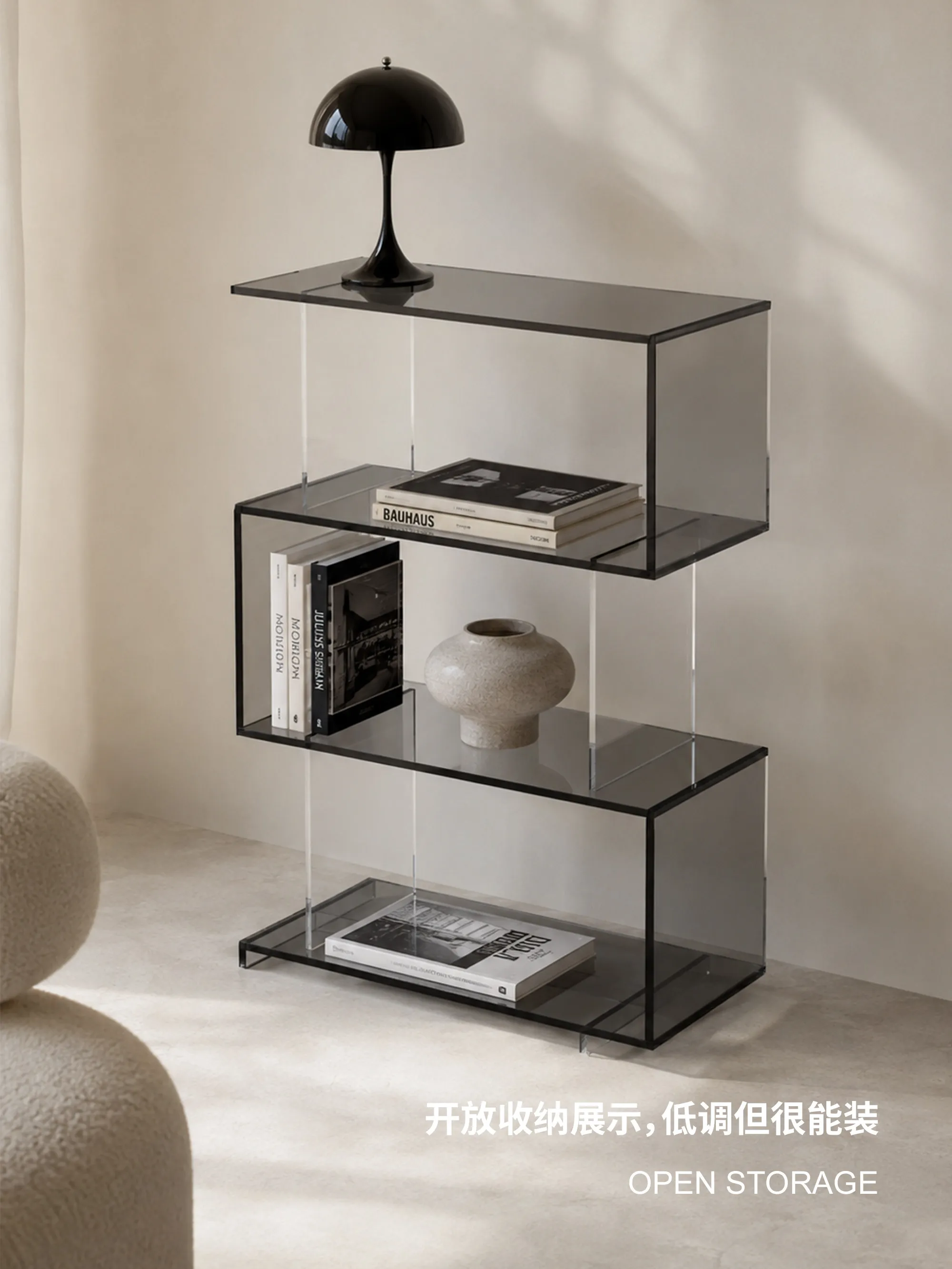 Light luxury acrylic transparent bookshelf Floor-to-ceiling multi-layer display rack Office shelf