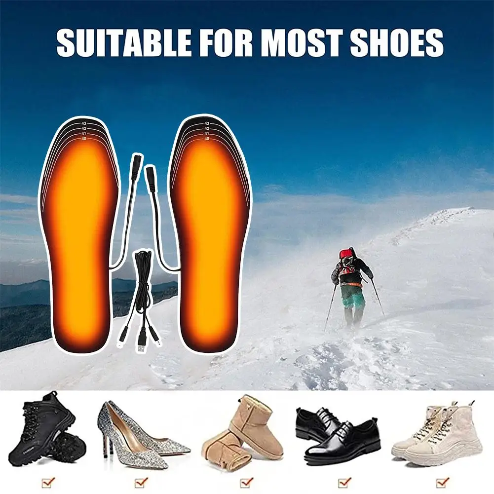 USB Rechargeable Heated Insoles Size 35-46 DIY Customizable Electric Heated Shoes Pad for Outdoor Skiing Winter Foot Warmers