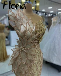 Newest Gold 3D Leaf Design Long Evening Dress Crystals Sleeveless Wedding Party Gowns African Corset Back Maxi Women Customized