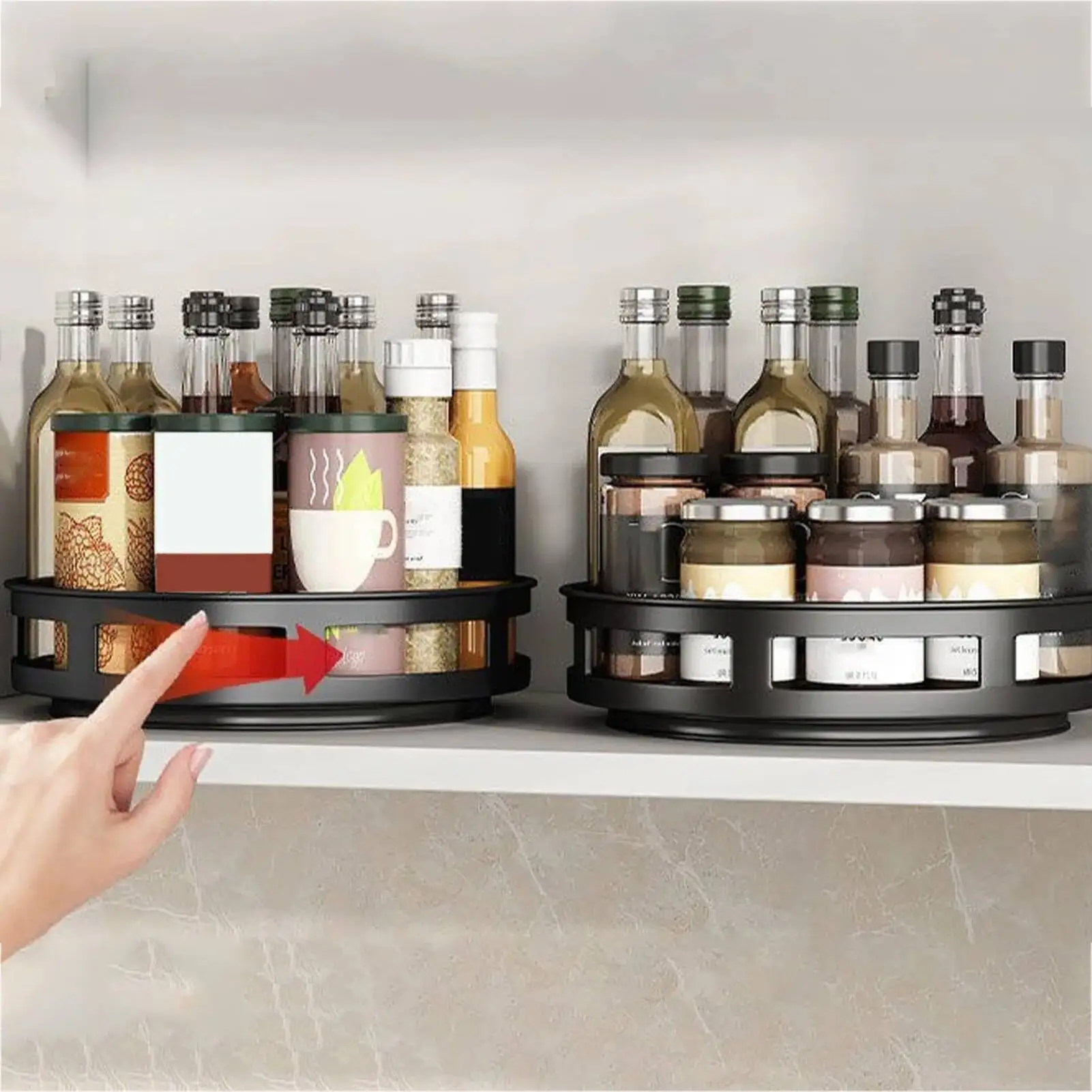 

Rotating Kitchen Storage Tray 360 Degreee Rotatable Organizer Bin Carbon Steel Spice Rack For Household