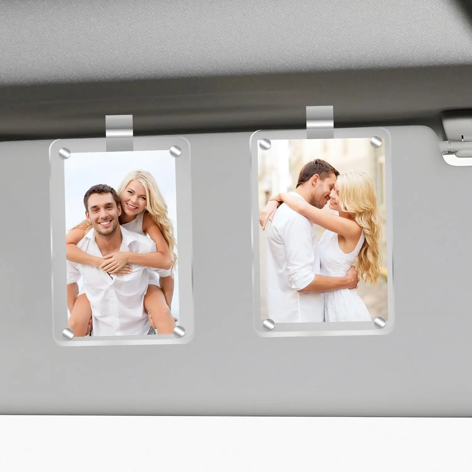 Car Picture Holder, 1/2 Pcs Acrylic Magnetic Photo Frame for Visor Clip Personalized Car Accessories for Family Personal Photos