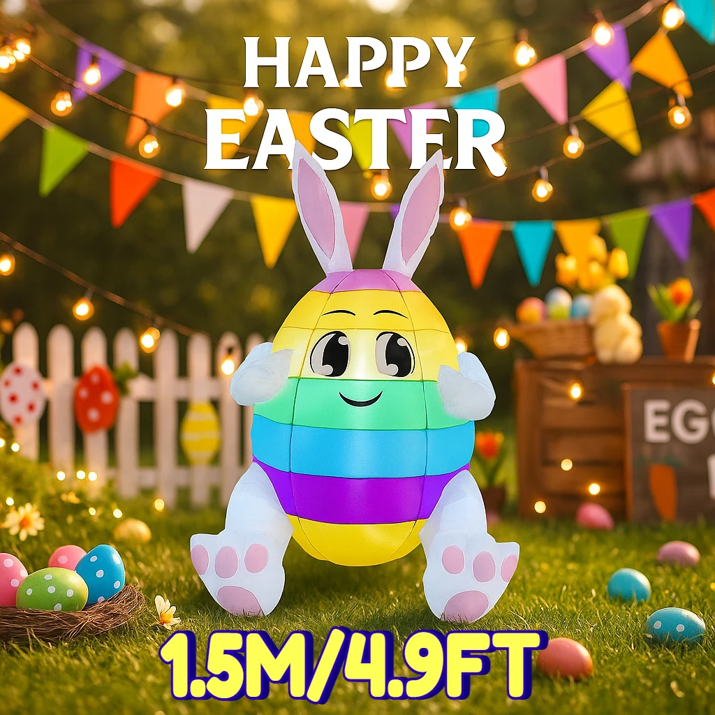 

1,5 м/4,9 фута надувная игрушка Пасхальный декор «сделай сам» Праздник Фестиваль Кролик Радужное яйцо Декор Праздничный сад Двор Светодиодный светильник Орнамент Подарок