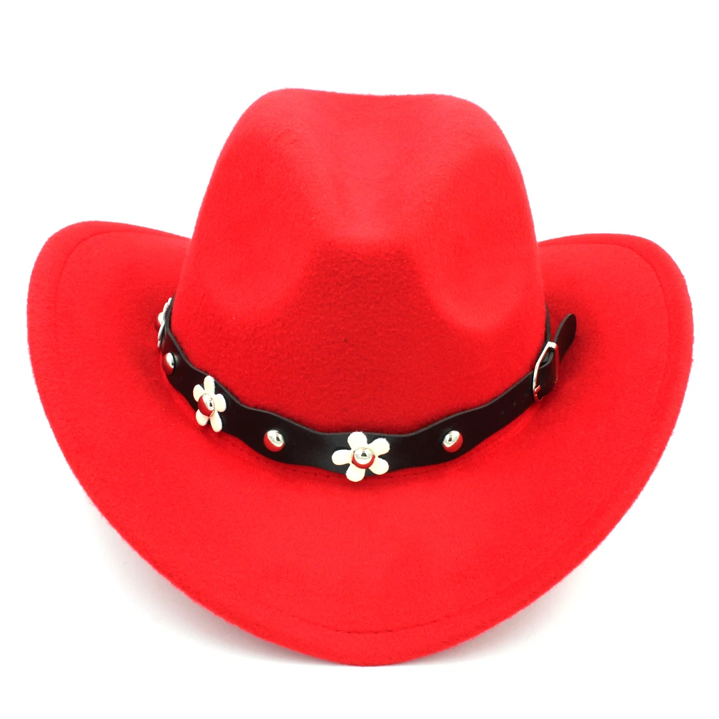 Kids Western Cowboy Hat Girls Cowgirl Cap Boys Fedoras with Flower Studded Leather Belt for Halloween Birthday Party Accessories view 6
