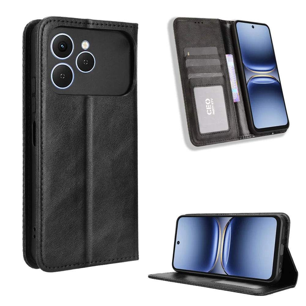 For Tecno Spark 40 4G Case PU Leather Wallet Flip Case Retro Card Holder Cover Conque For Tecno Spark 40 4G Fundas