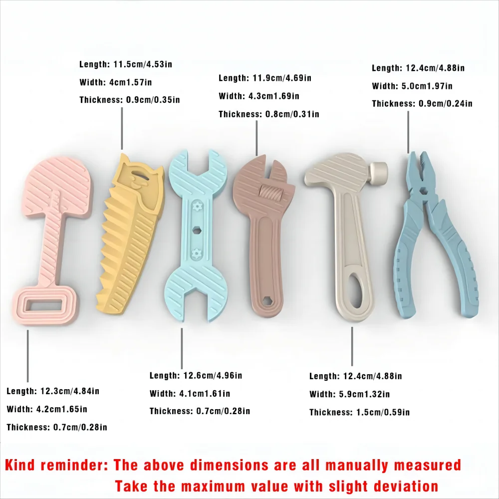 6pcs Hammer spanner pliers tool teether boilable soft silicone baby baby biting gum music teething stick anti-eating hand