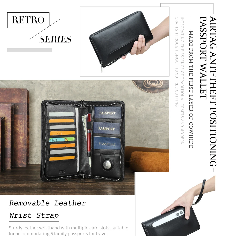 Kontakt Echt leder Familie Pass Clutch Brieftaschen Vintage Männer Reise Clutch Taschen Pass Cover Karten halter Handy tasche – Detail 17