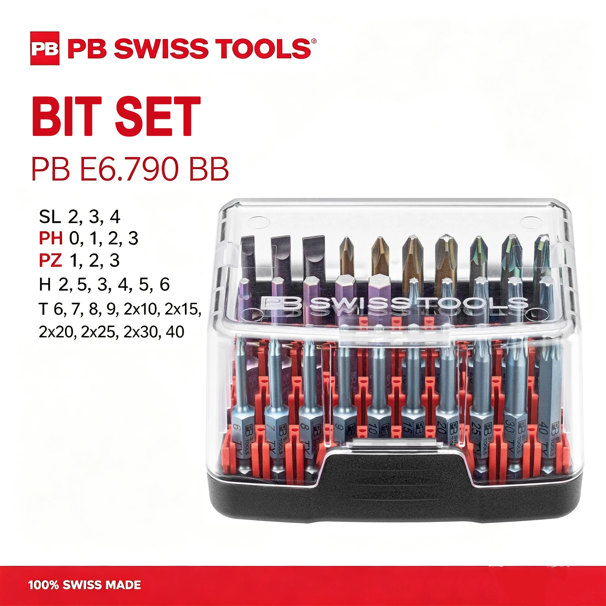 PB Swiss Tools PB E6.790 BB 30PCS E6 Ultra-Fine Micro PrecisionBits Set with Hard BitBox Multifunction Bit Set