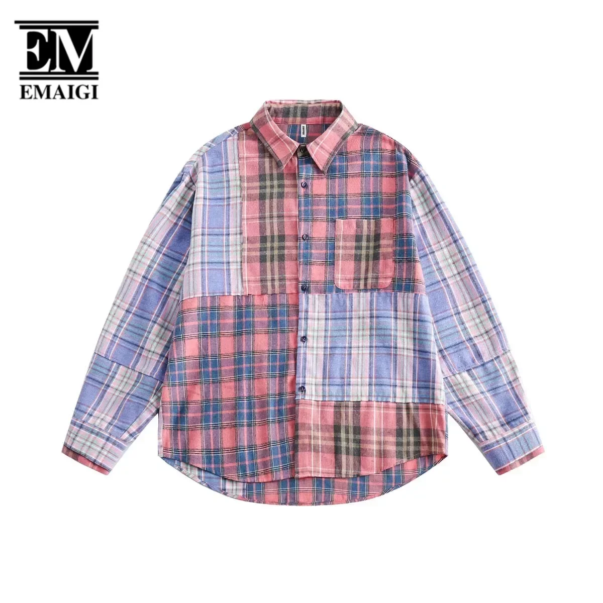 Men Women Splice Plaid Fashion Streetwear Couple Vintage Hip Hop Loose Casual Oversized Long Sleeve Shirts Unisex Blouses