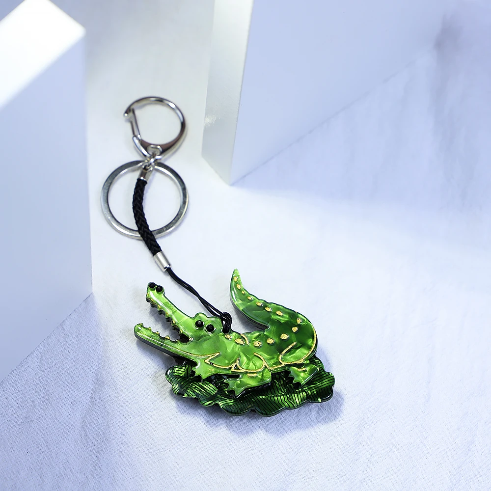 New Crocodile Handmade Arcylic Animal Keychain Key Ring for Women Handbag Accessorie Car Hanging Jewelry Gifts Bag Accessories