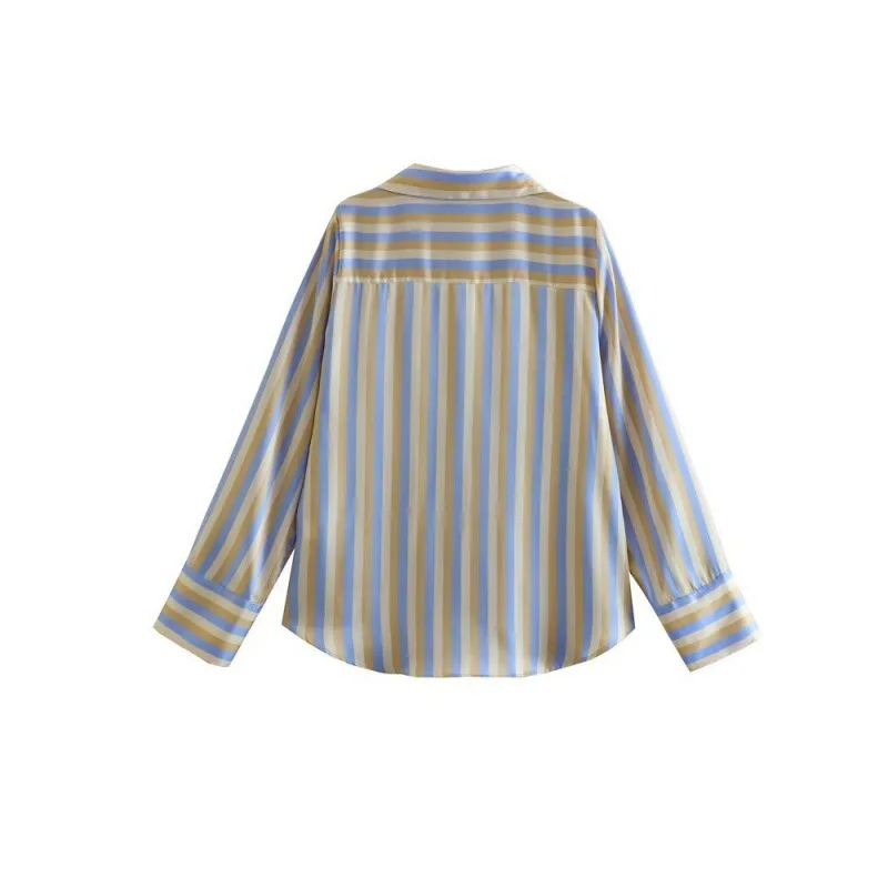 Boho Lapel Long Sleeve Shirt,Striped Button Front Shirt,2024 Spring & Summer Women's Clothing Fashion Blouse Tops